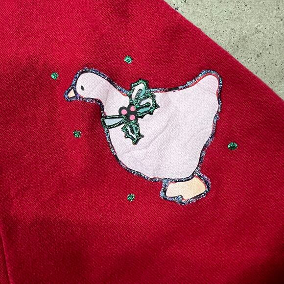 Vintage Grannycore Winter Bunny Goose Holidays Crewneck Christmas Sweatshirt L - Picture 3 of 8
